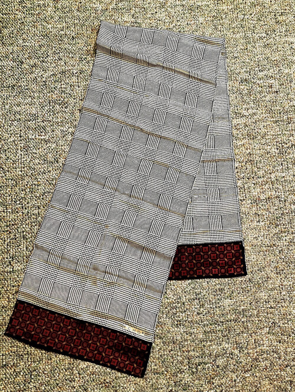 Echo Glen Plaid Silk Oblong Scarf w/ Medallion Borders